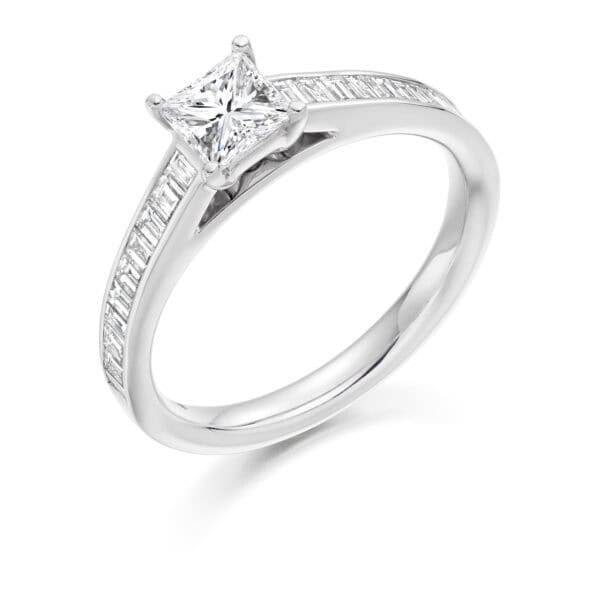 Princess Cut Solitaire 0.5ct Diamond Engagement Ring with Diamond Set Shoulders