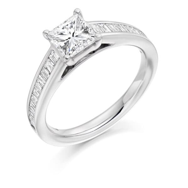 Princess Cut Solitaire 1ct Diamond Engagement Ring with Diamond Set Shoulders