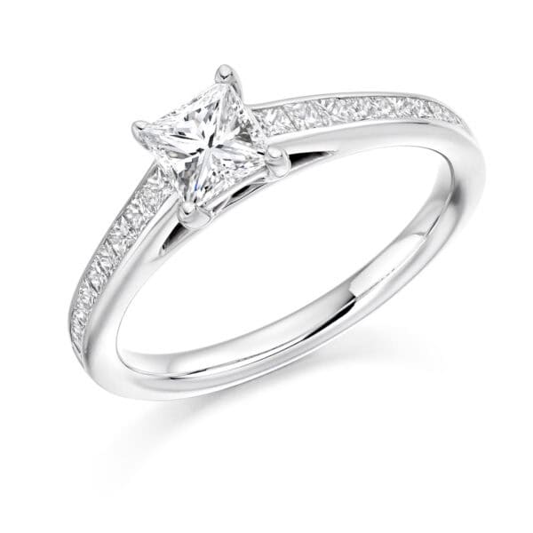 Princess Cut Solitaire 0.5ct Diamond Engagement Ring with Diamond Set Shoulders