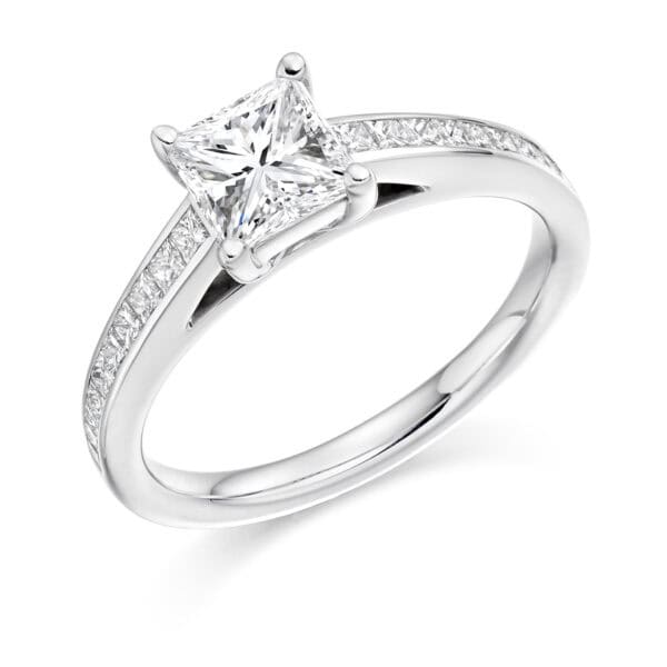 Princess Cut Solitaire 0.75ct Diamond Engagement Ring with Diamond Set Shoulders