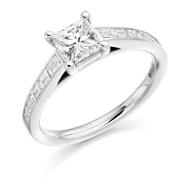 Princess Cut Solitaire 0.5ct Diamond Engagement Ring with Diamond Set Shoulders