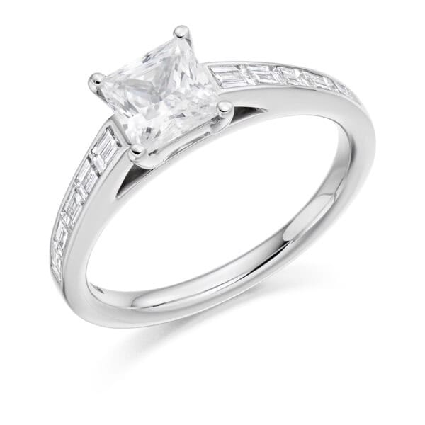Princess Cut Solitaire 1ct Diamond Engagement Ring with Diamond Set Shoulders