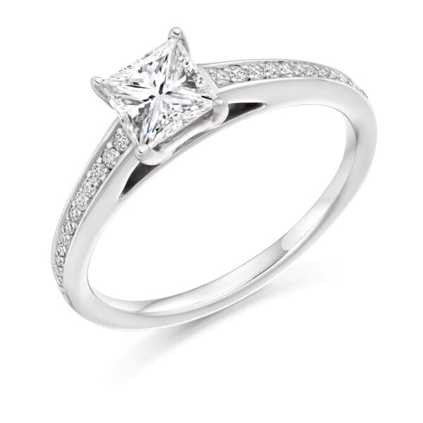 Princess Cut Solitaire 0.5ct Diamond Engagement Ring with Diamond Set Shoulders