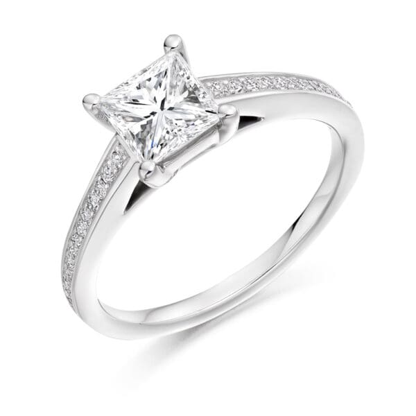 Princess Cut Solitaire 1ct Diamond Engagement Ring with Diamond Set Shoulders