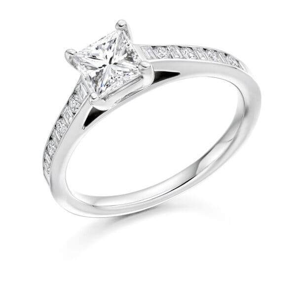Princess Cut Solitaire 0.5ct Diamond Engagement Ring with Diamond Set Shoulders