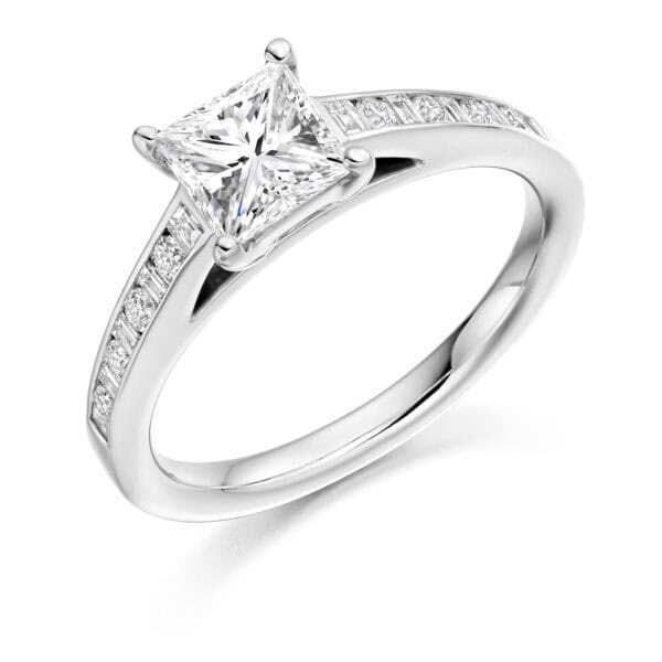 Princess Cut Solitaire 1ct Diamond Engagement Ring with Diamond Set Shoulders