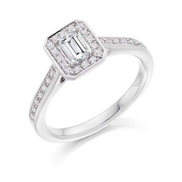Emerald Cut Halo 0.33ct Diamond Engagement Ring with Diamond Set Shoulders