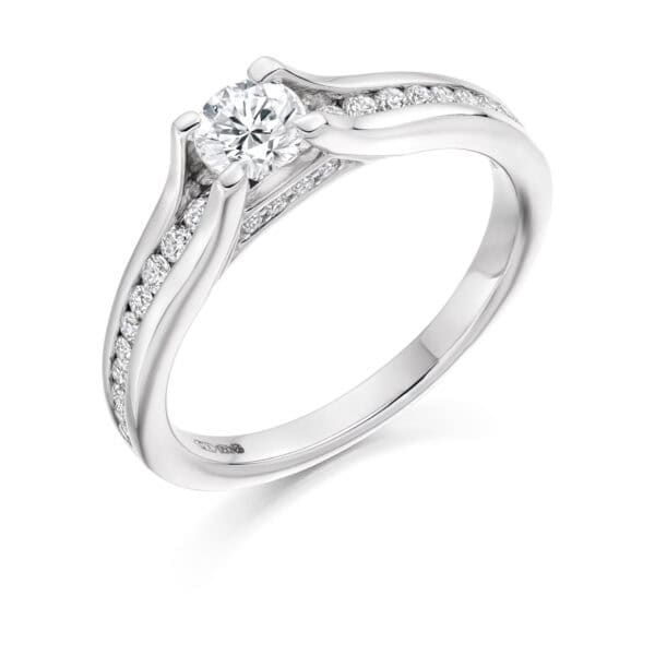 Round Brilliant Solitaire 0.33ct Diamond Engagement Ring with Diamond Set Shoulders