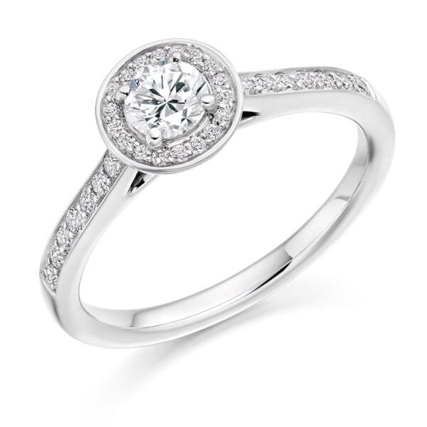 Round Brilliant Halo 0.33ct Diamond Engagement Ring with Diamond Set Shoulders
