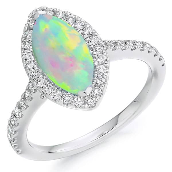Opal Marquise Cut Cluster 0.95ct Engagement Ring with Diamond Set Shoulders