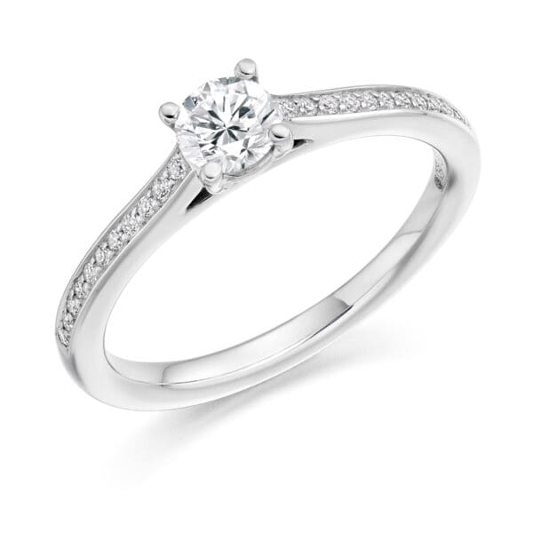 Round Brilliant Solitaire 0.33ct Diamond Engagement Ring with Diamond Set Shoulders