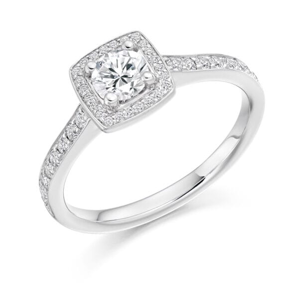Round Brilliant Halo 0.33ct Diamond Engagement Ring with Diamond Set Shoulders
