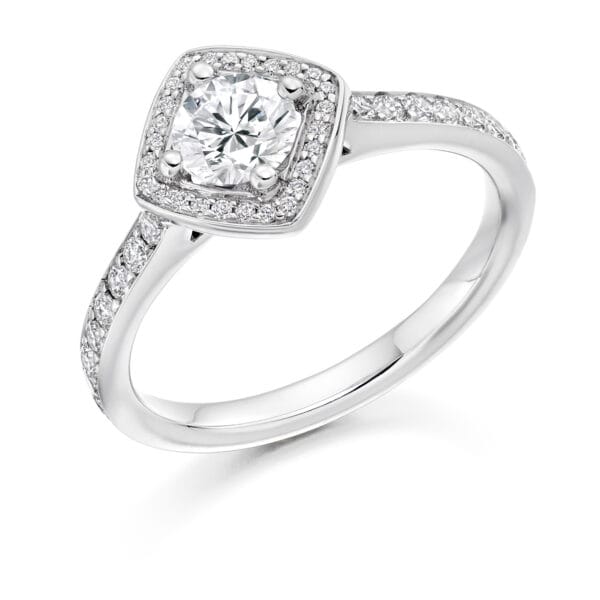 Round Brilliant Halo 0.33ct Diamond Engagement Ring with Diamond Set Shoulders