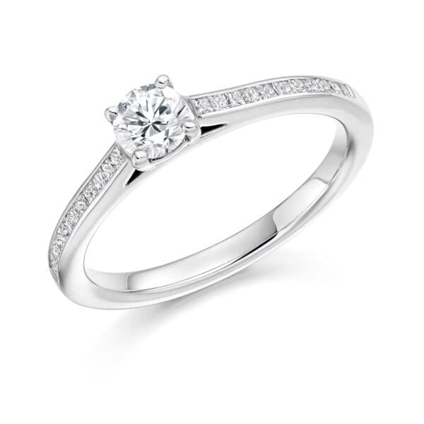 Round Brilliant Solitaire 0.33ct Diamond Engagement Ring with Diamond Set Shoulders