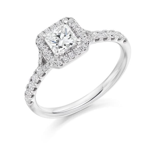 Princess Cut Halo 0.5ct Diamond Engagement Ring with Diamond Set Shoulders