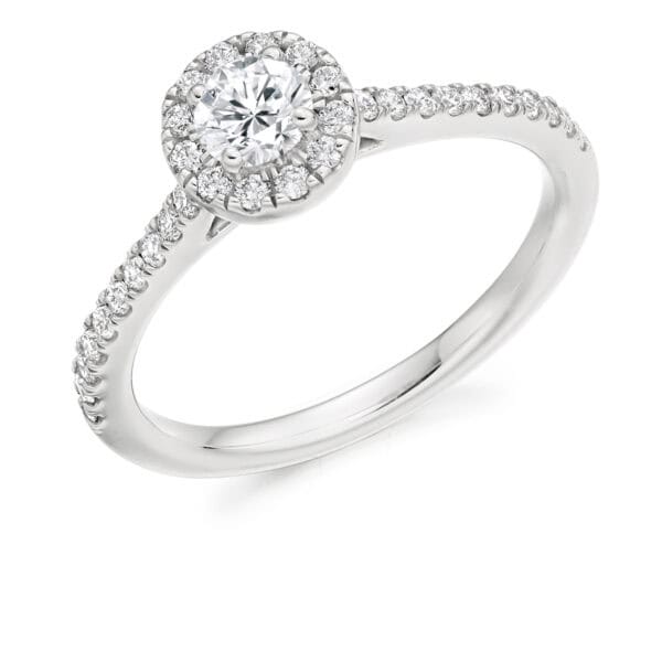 Round Brilliant Halo 0.25ct Diamond Engagement Ring with Diamond Set Shoulders