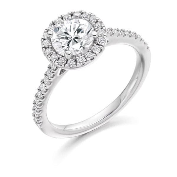 Round Brilliant Halo 0.9ct Diamond Engagement Ring with Diamond Set Shoulders