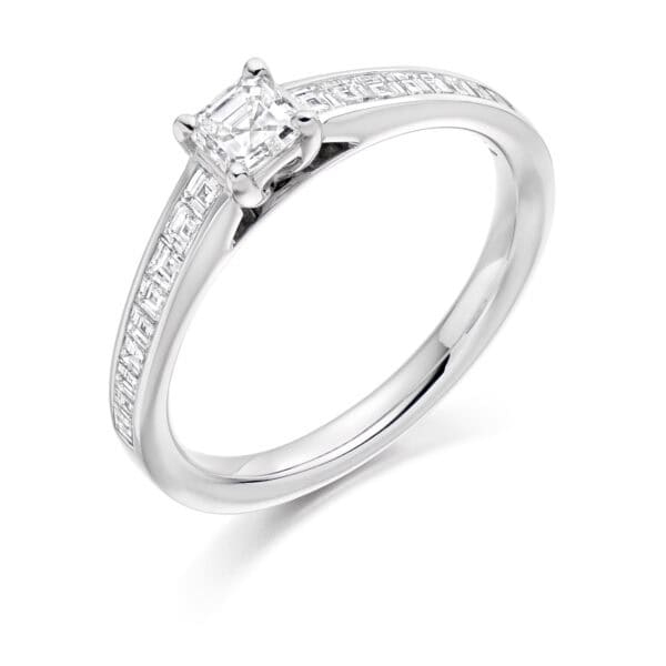 Asscher Cut Solitaire 0.33ct Diamond Engagement Ring with Diamond Set Shoulders