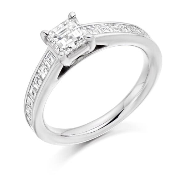 Asscher Cut Solitaire 0.75ct Diamond Engagement Ring with Diamond Set Shoulders