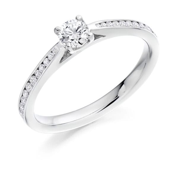 Round Brilliant Solitaire 0.25ct Diamond Engagement Ring with Diamond Set Shoulders