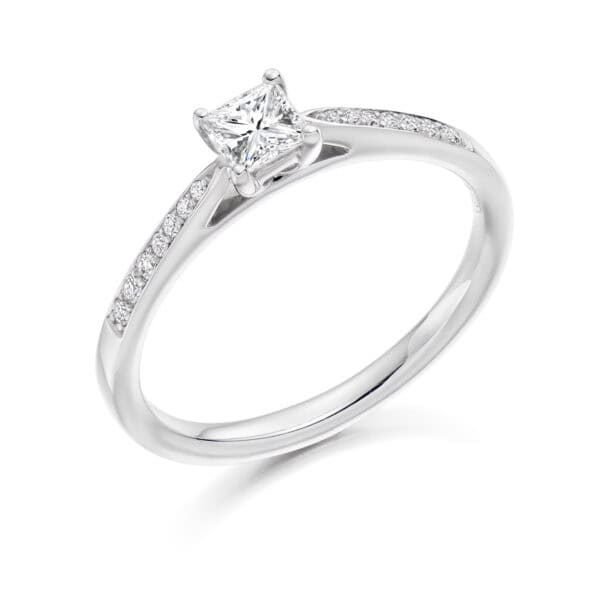 Princess Cut Solitaire 0.33ct Diamond Engagement Ring with Diamond Set Shoulders