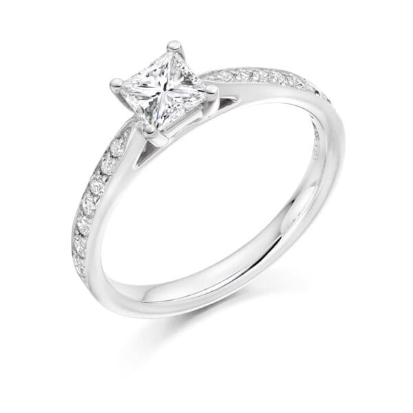 Princess Cut Solitaire 0.5ct Diamond Engagement Ring with Diamond Set Shoulders