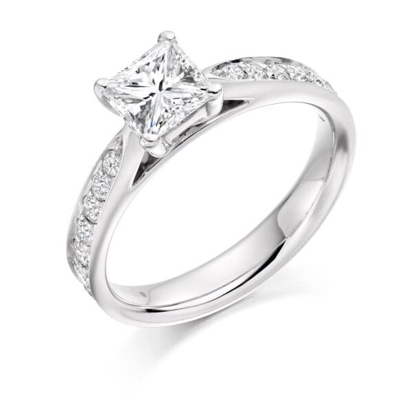 Princess Cut Solitaire 1ct Diamond Engagement Ring with Diamond Set Shoulders