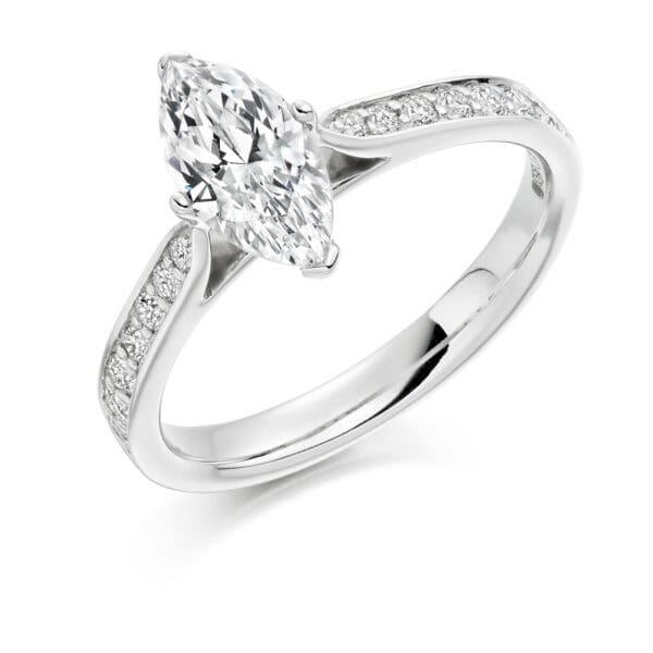 Marquise Cut Solitaire 1ct Diamond Engagement Ring with Diamond Set Shoulders