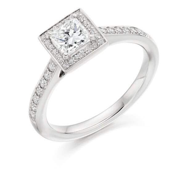 Princess Cut Halo 0.5ct Diamond Engagement Ring with Diamond Set Shoulders
