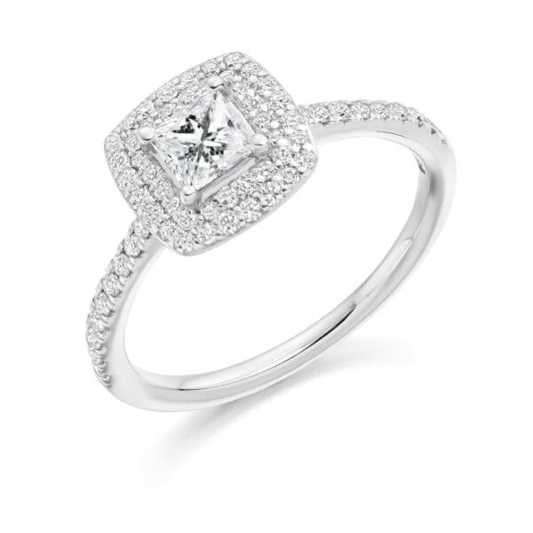 Princess Cut Halo 0.5ct Diamond Engagement Ring with Diamond Set Shoulders