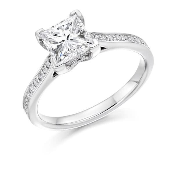 Princess Cut Solitaire 1.25ct Diamond Engagement Ring with Diamond Set Shoulders