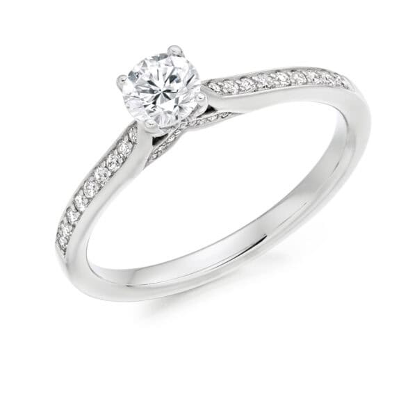 Round Brilliant Solitaire 0.25ct Diamond Engagement Ring with Diamond Set Shoulders