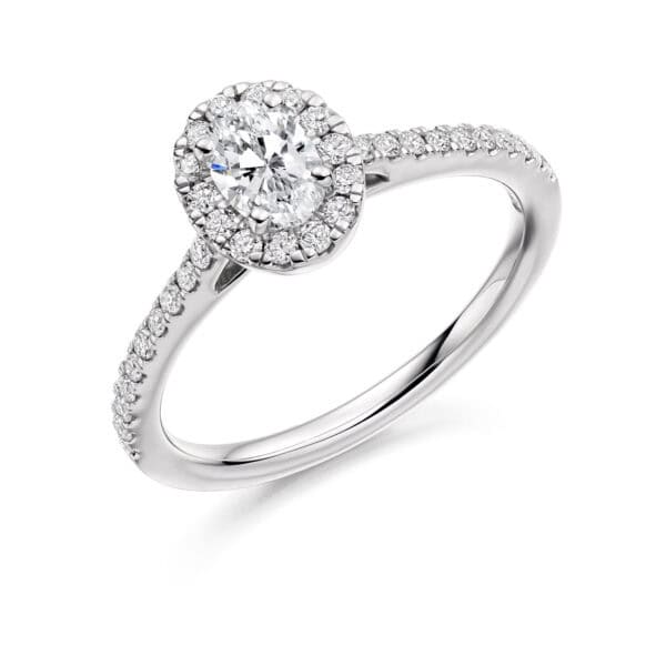 Oval Cut Halo 0.4ct Diamond Engagement Ring with Diamond Set Shoulders