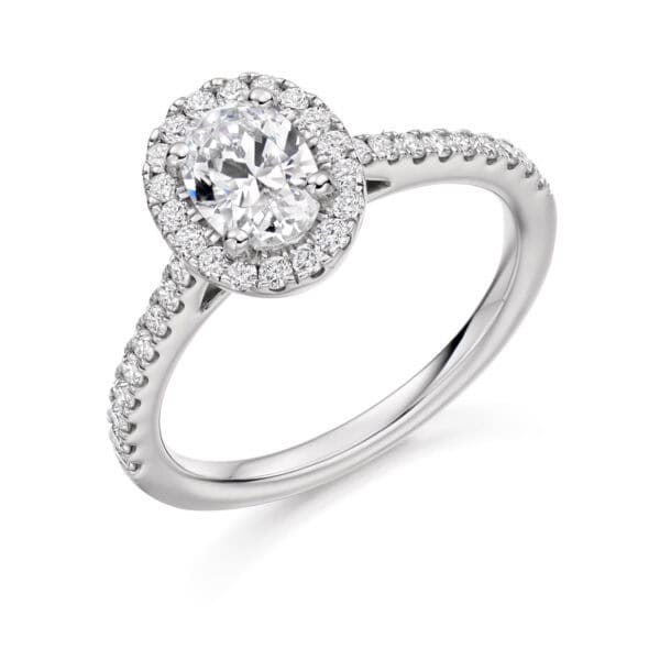 Emerald Oval Cut Cluster 0.85ct Engagement Ring with Diamond Set Shoulders