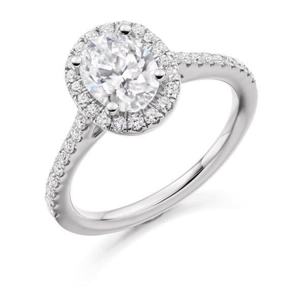 Emerald Oval Cut Cluster 1.25ct Engagement Ring with Diamond Set Shoulders