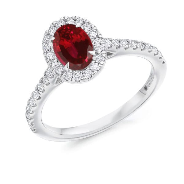 Ruby Oval Cut Cluster 1.5ct Engagement Ring with Diamond Set Shoulders