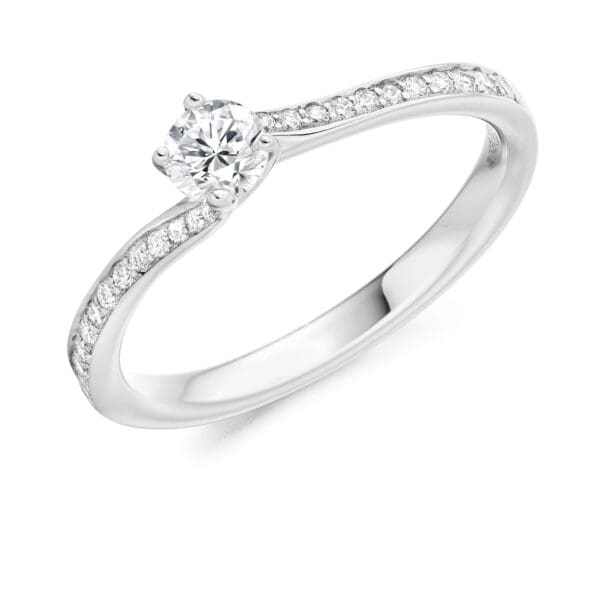 Round Brilliant Solitaire 0.33ct Diamond Engagement Ring with Diamond Set Shoulders
