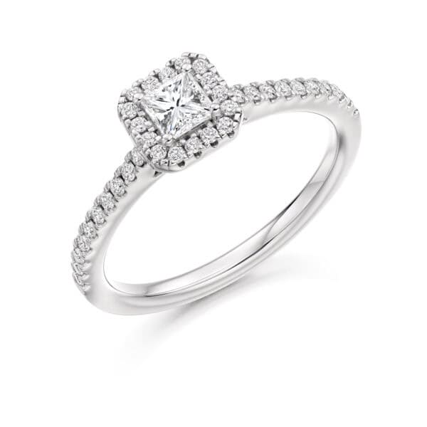Princess Cut Halo 0.33ct Diamond Engagement Ring with Diamond Set Shoulders