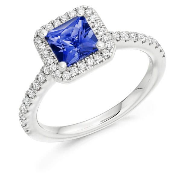 Tanzanite Princess Cut Cluster 1.1ct Engagement Ring with Diamond Set Shoulders