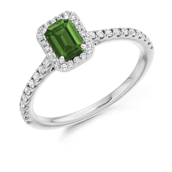 Emerald Emerald Cut Cluster 0.65ct Engagement Ring with Diamond Set Shoulders