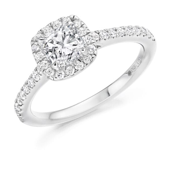 Cushion Cut Halo 0.5ct Diamond Engagement Ring with Diamond Set Shoulders