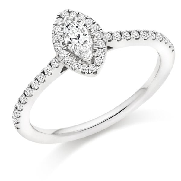 Marquise Cut Halo 0.25ct Diamond Engagement Ring with Diamond Set Shoulders