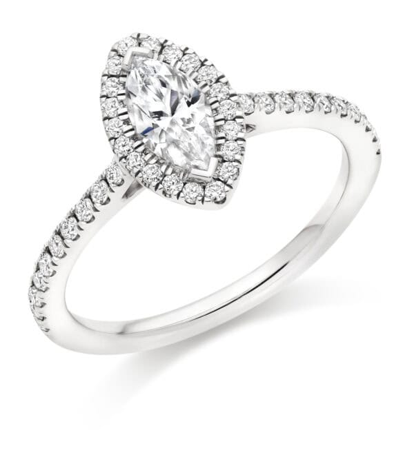 Marquise Cut Halo 0.5ct Diamond Engagement Ring with Diamond Set Shoulders