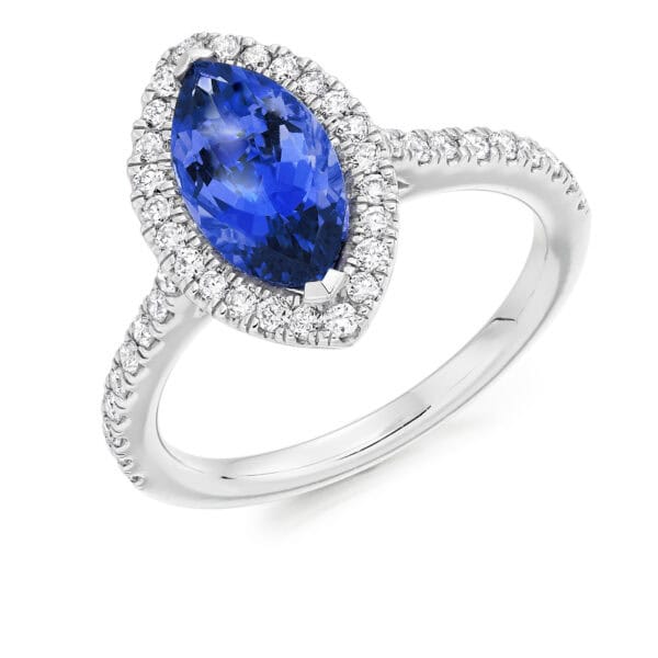 Tanzanite Marquise Cut Cluster 1.8ct Engagement Ring with Diamond Set Shoulders