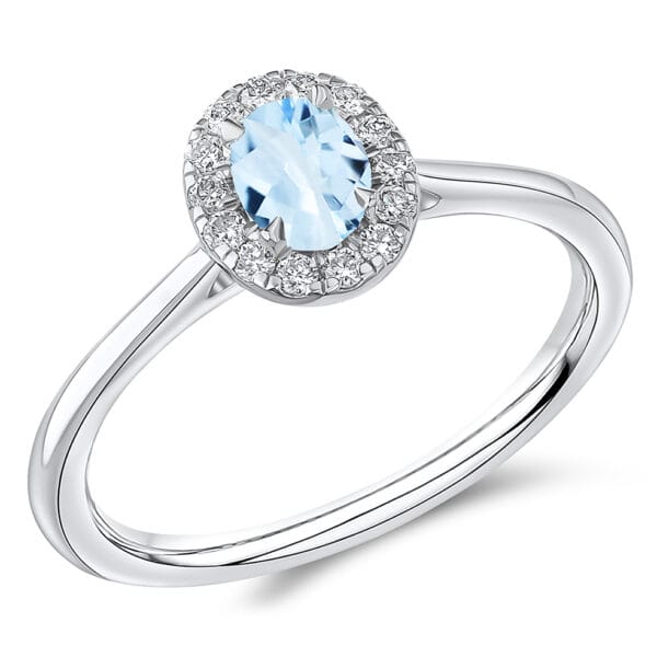 Aquamarine Oval Cut Cluster 0.4ct Engagement Ring