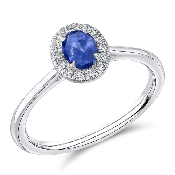 Blue Sapphire Oval Cut Cluster 0.55ct Engagement Ring