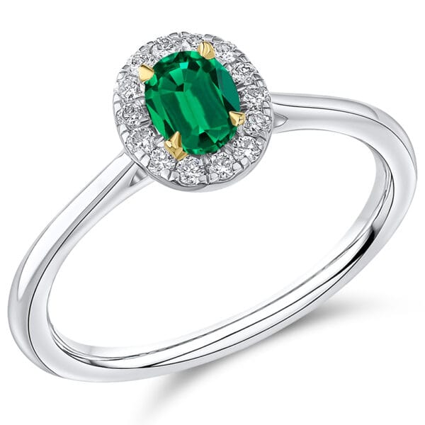 Emerald Oval Cut Cluster 0.35ct Engagement Ring
