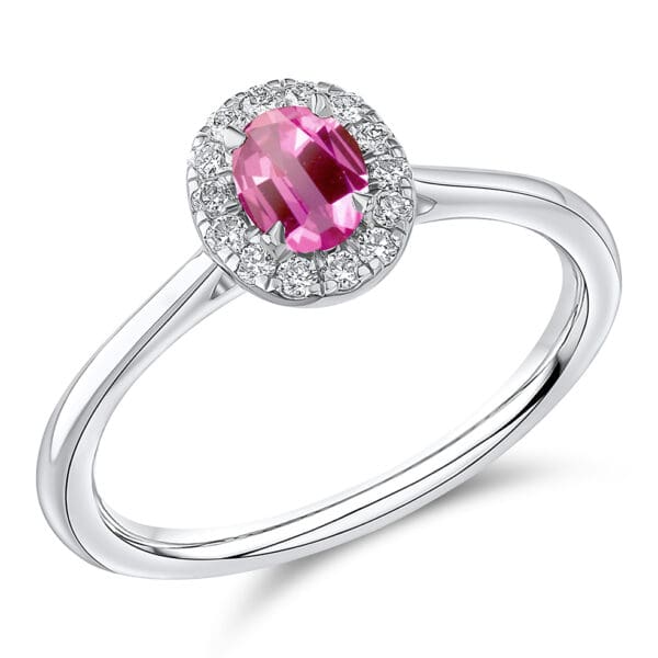 Pink Sapphire Oval Cut Cluster 0.45ct Engagement Ring