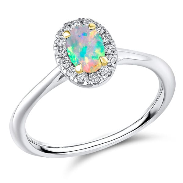 Opal Oval Cut Cluster 0.25ct Engagement Ring
