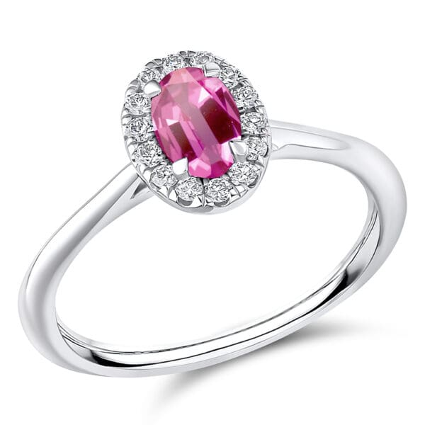 Pink Sapphire Oval Cut Cluster 0.75ct Engagement Ring